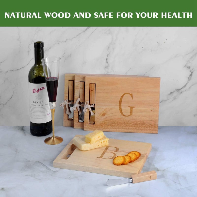 Miicol Wood Charcuterie Board, Monogram Cheese Board 10 Inch, Personalized Initial Cutting Board with Spreader, Unique Housewarming Gift, Ideal for Kitchen, Home, Letter B - Image 3