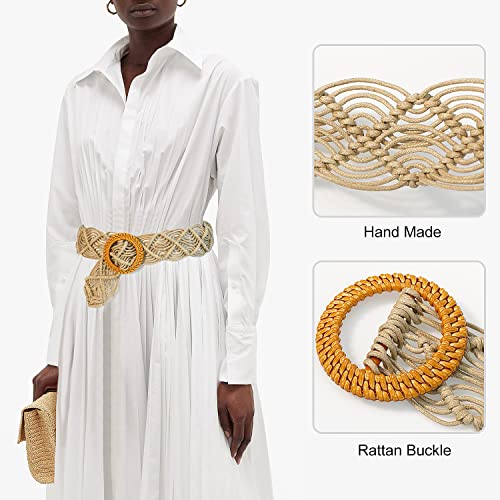 Suyi Boho Belt for Women Braided Woven Belts Bohemian Waist Belts for Dress Beige - Image 3