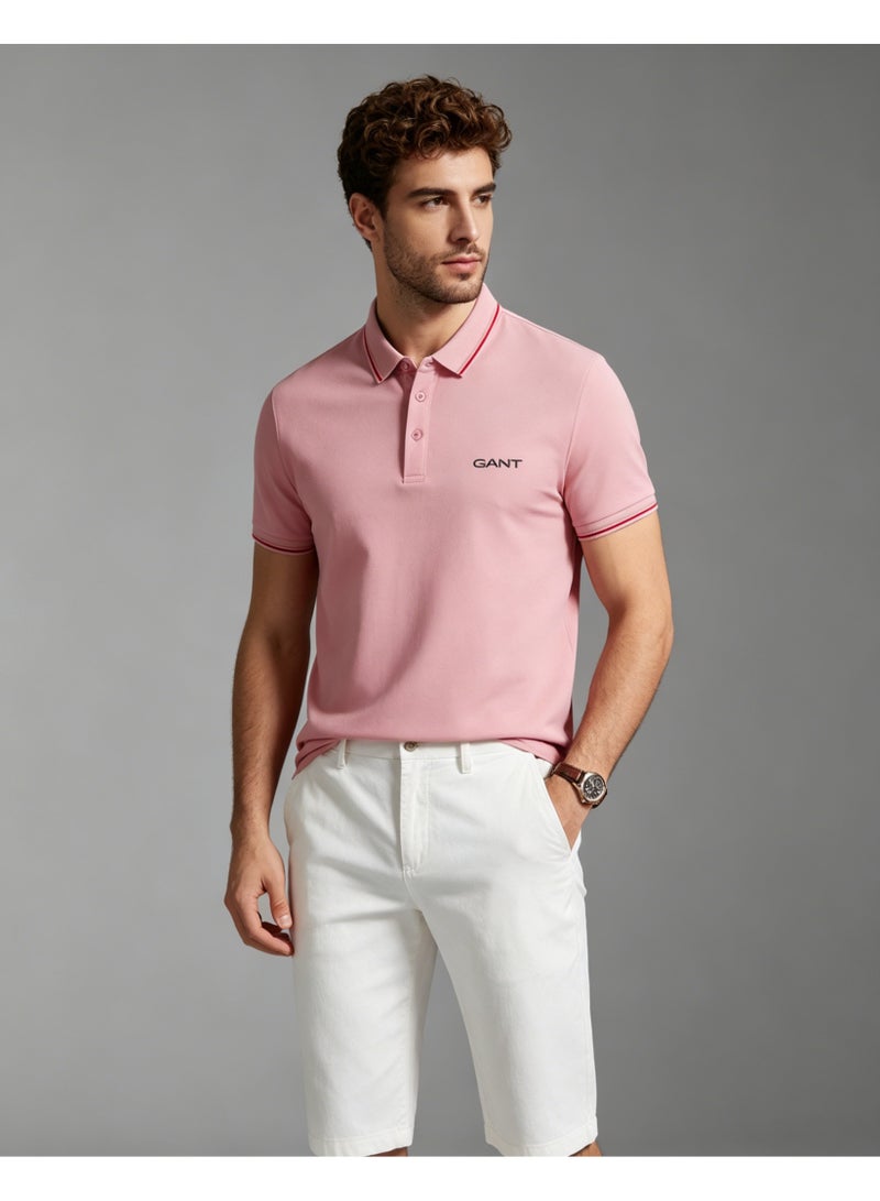 GANT Men's Short Sleeve Tipped Collar Polo Shirt, Casual Regular Fit, Pink - Image 3
