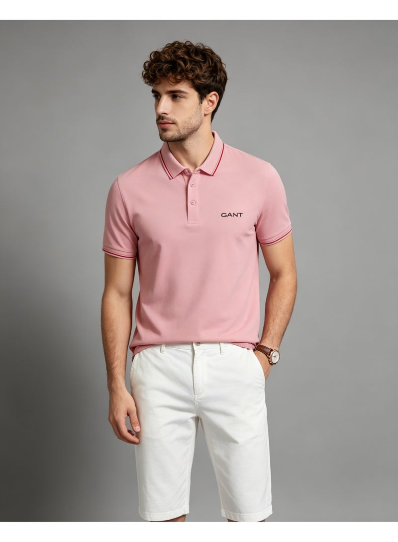 GANT Men's Short Sleeve Tipped Collar Polo Shirt, Casual Regular Fit, Pink - Image 2