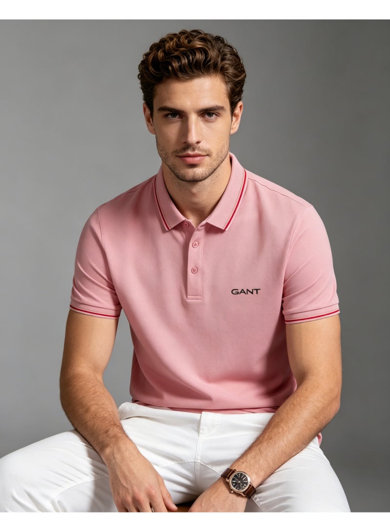 GANT Men's Short Sleeve Tipped Collar Polo Shirt, Casual Regular Fit, Pink - Image 5