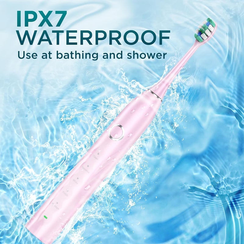 Fronix Electric Toothbrush for Adults with 8 Brush Heads, Sonic Toothbrush Rechargeable with a Holder & Travel Case, 2.5 Hours Charge for 120 Days Use - Pink - Image 5