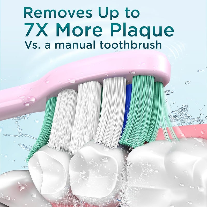 Fronix Electric Toothbrush for Adults with 8 Brush Heads, Sonic Toothbrush Rechargeable with a Holder & Travel Case, 2.5 Hours Charge for 120 Days Use - Pink - Image 2