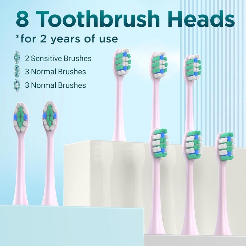 Fronix Electric Toothbrush for Adults with 8 Brush Heads, Sonic Toothbrush Rechargeable with a Holder & Travel Case, 2.5 Hours Charge for 120 Days Use - Pink - Image 4