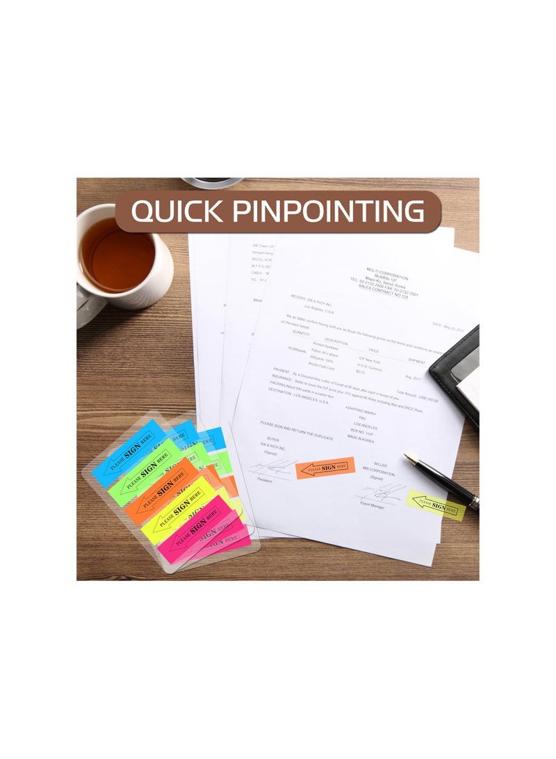 SOLARAE Fluorescent Sticky Notes and Tabs, 5 Bright Colors, Transparent "Please Sign Here" Reminder Arrows, Residue-Free, Perfect for Office, School, and Notebook Annotation (1000 pcs) - Image 2