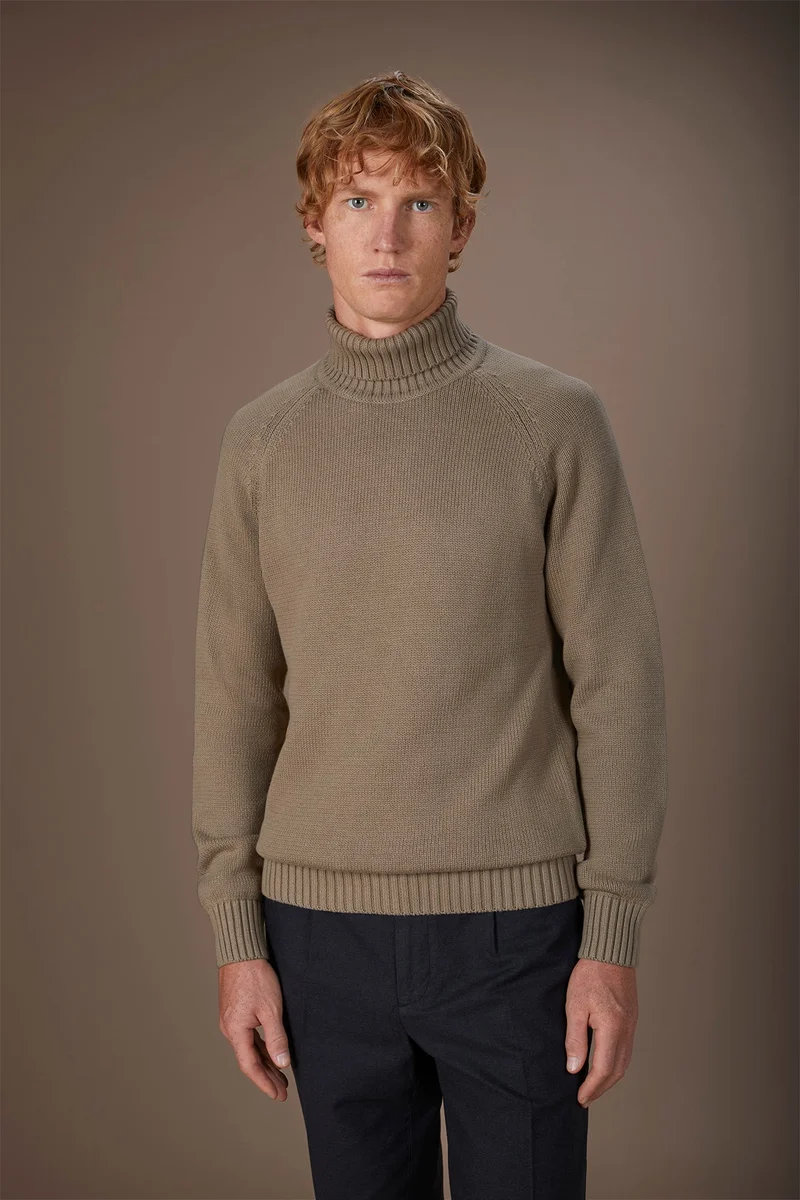 Doppelganger Men's 100% cotton regular fit turtleneck jumper - Taupe
