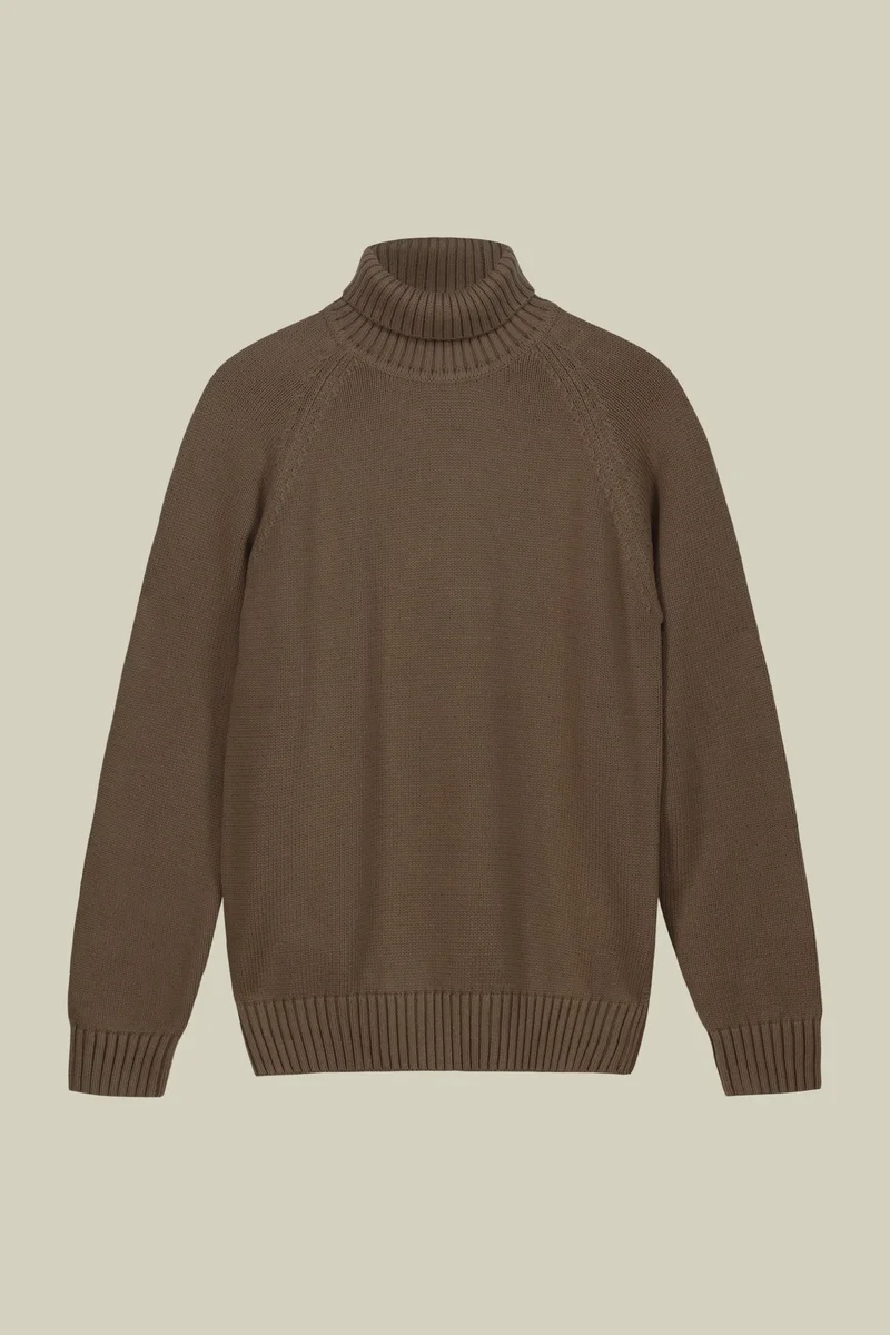 Doppelganger Men's 100% cotton regular fit turtleneck jumper - Taupe