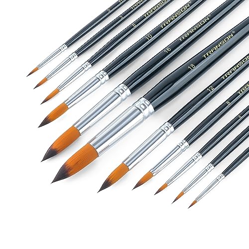 Transon 11pcs Round Paint Brush Basic Set for Watercolor Acrylic Gouache Ink and Tempera Painting