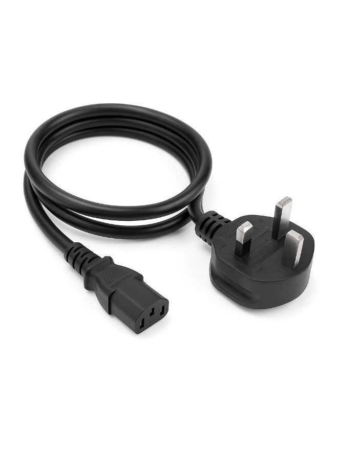 3-Pin UK Power Cable with Fuse Protection, 1.8M AC Power Cord IEC C13, 250V 13A Plug for PC, Monitor, Printer, TV, Laptop, Kettle, Photocopier – Black  - Image 1