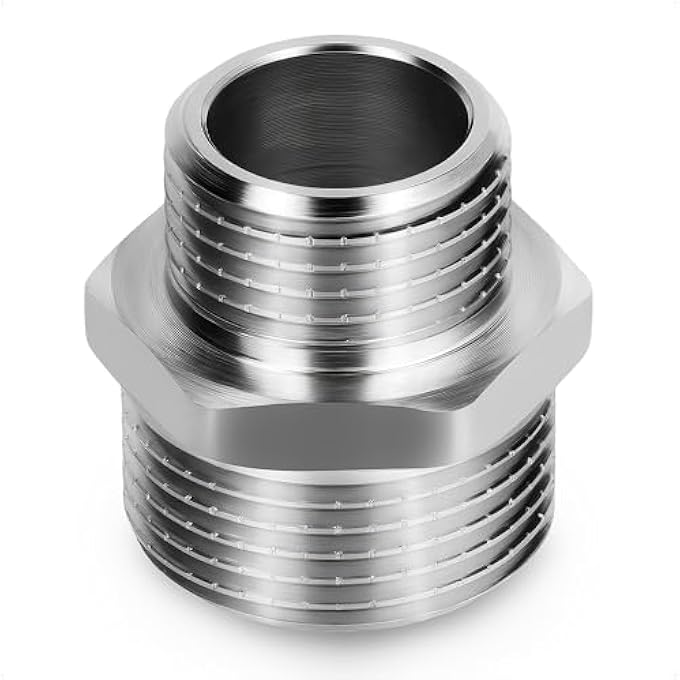 REDUCING 1/2 INCH BSP (21 MM) MALE THREAD X 3/4 INCH BSP (26.4 MM) MALE THREAD, CHROME-PLATED BRASS, DOUBLE REDUCED, CONNECTOR, SANITARY FITTINGS, CONNECTIONS, 10 BAR, MAX. - Image 1