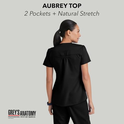 Barco Grey's Anatomy Women's Two Pocket V-Neck Scrub Top with Shirring Back, Black, Small - Image 2
