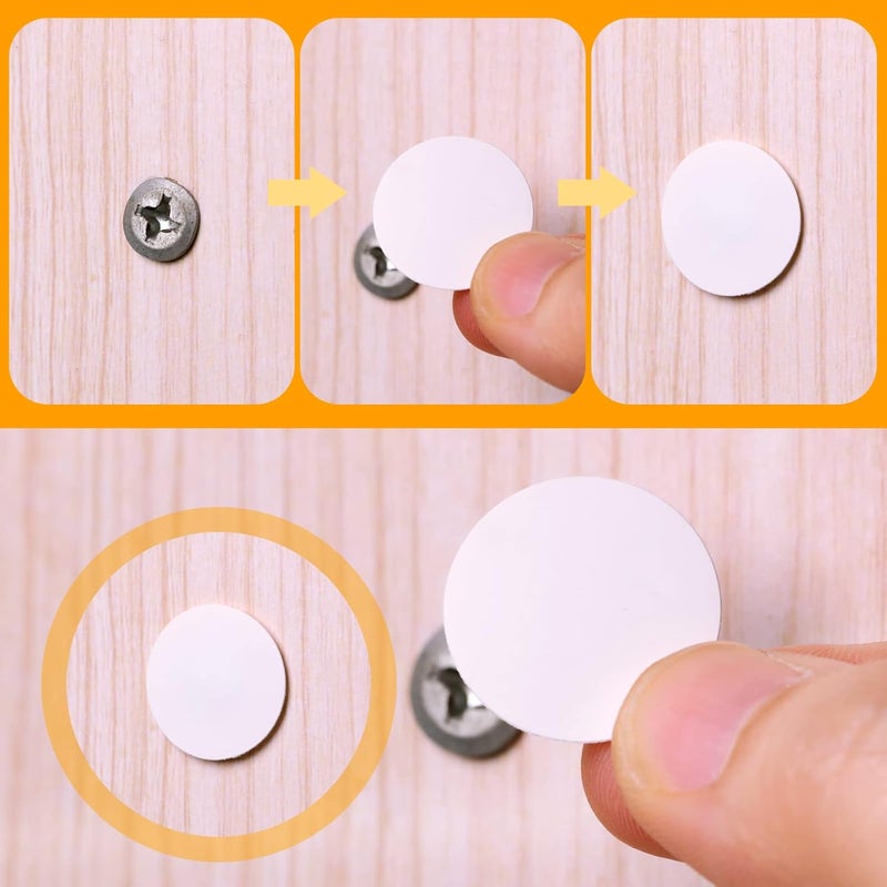 Eersida 100 Pcs Screw Covers Plastic Self Tapping and 580 Pieces Self Adhesive Furniture Screw Hole Cover Stickers for Wood Furniture(White) - Image 3