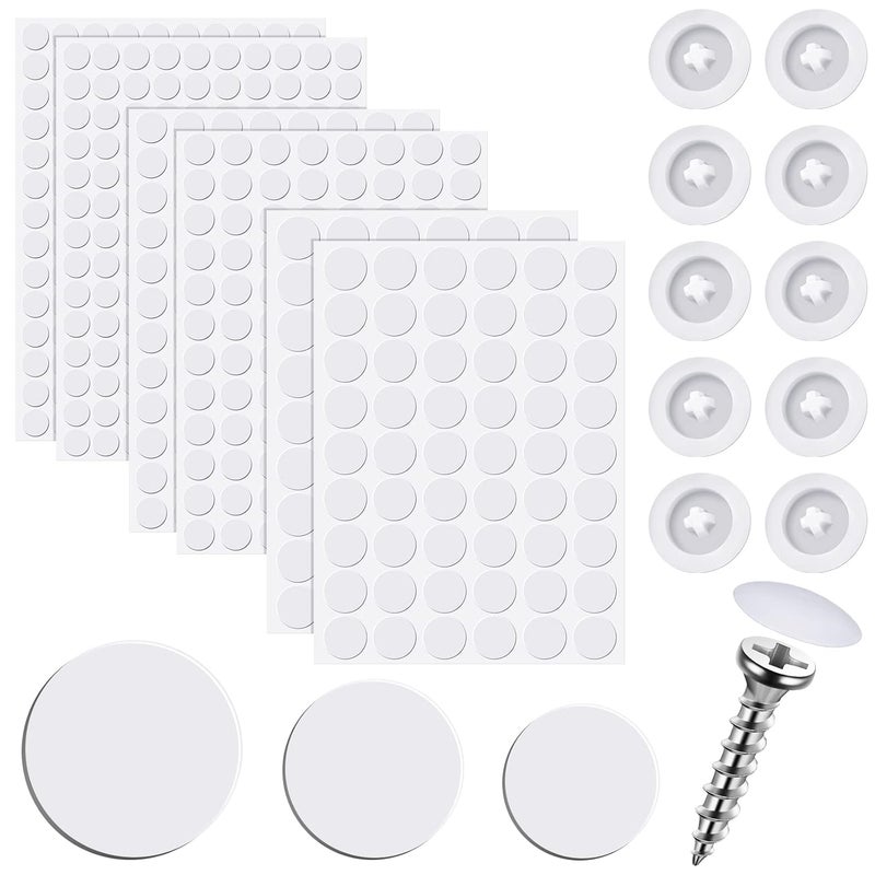 Eersida 100 Pcs Screw Covers Plastic Self Tapping and 580 Pieces Self Adhesive Furniture Screw Hole Cover Stickers for Wood Furniture(White) - Image 1