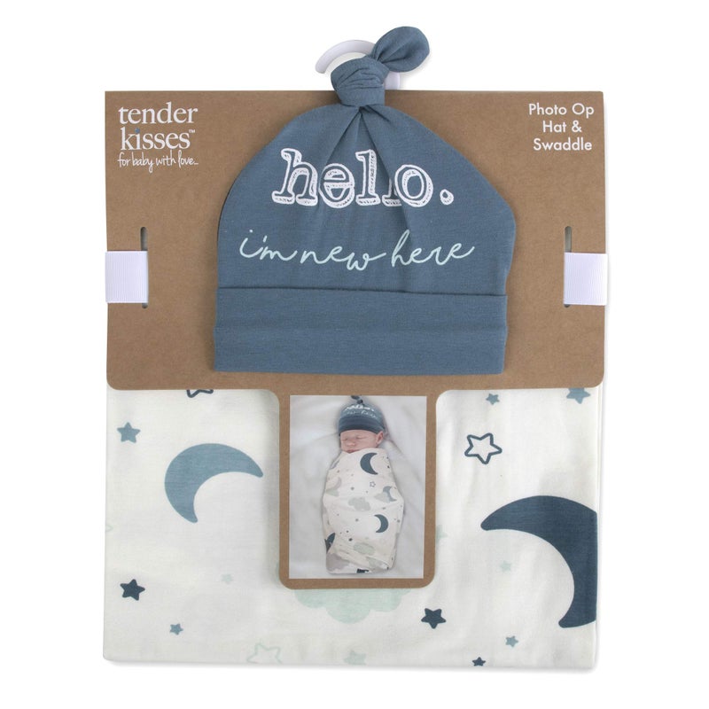 Baby Essentials Baby Cotton Swaddle Blanket Wrap with Headband or Hat Set for Baby Girls Boys Newborns and Infants 06 Months Starry 