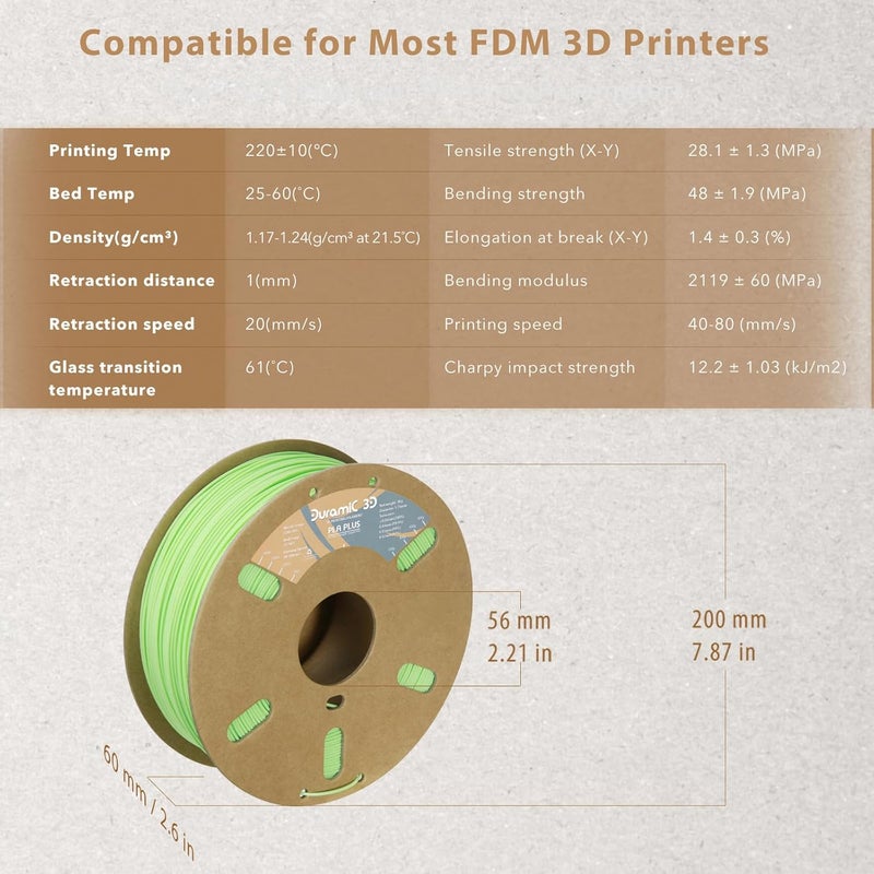 DURAMIC 3D PLA+ Filament 1.75mm 1Kg Neon Green, PLA Plus Filament 1Kg Spool(2.2lbs) Tougher and Stronger, Dimensional Accuracy Probability +/- 0.02mm - Image 3