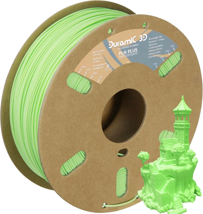 DURAMIC 3D PLA+ Filament 1.75mm 1Kg Neon Green, PLA Plus Filament 1Kg Spool(2.2lbs) Tougher and Stronger, Dimensional Accuracy Probability +/- 0.02mm - Image 1