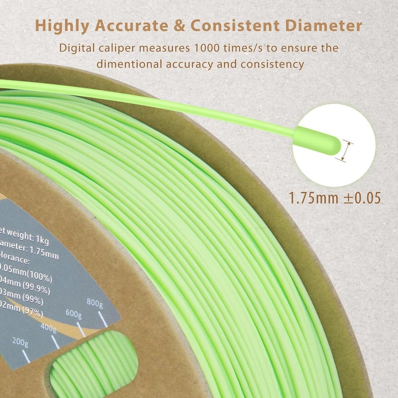 DURAMIC 3D PLA+ Filament 1.75mm 1Kg Neon Green, PLA Plus Filament 1Kg Spool(2.2lbs) Tougher and Stronger, Dimensional Accuracy Probability +/- 0.02mm - Image 4