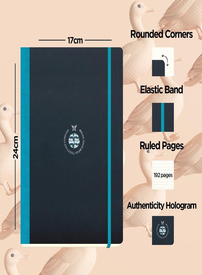 flexbook Flex Global Notebook Ruled Turquoise | Large | 17x24cm | 192 pages | 85gsm Fabriano Ivory Paper | Special Black Art Paper Cover | Elastic Band Closure |Inner paper pocket - Image 2