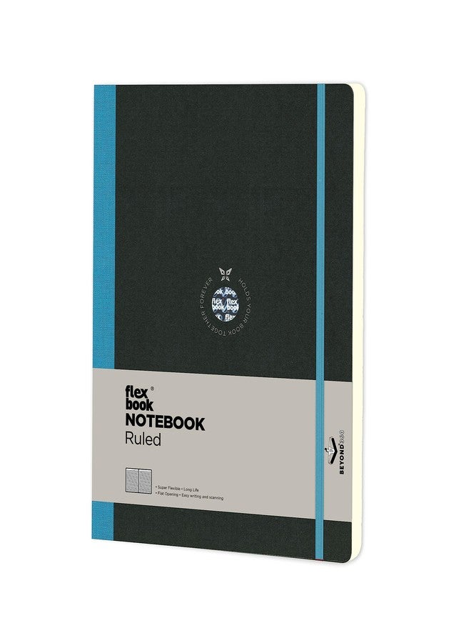 flexbook Flex Global Notebook Ruled Turquoise | Large | 17x24cm | 192 pages | 85gsm Fabriano Ivory Paper | Special Black Art Paper Cover | Elastic Band Closure |Inner paper pocket - Image 1