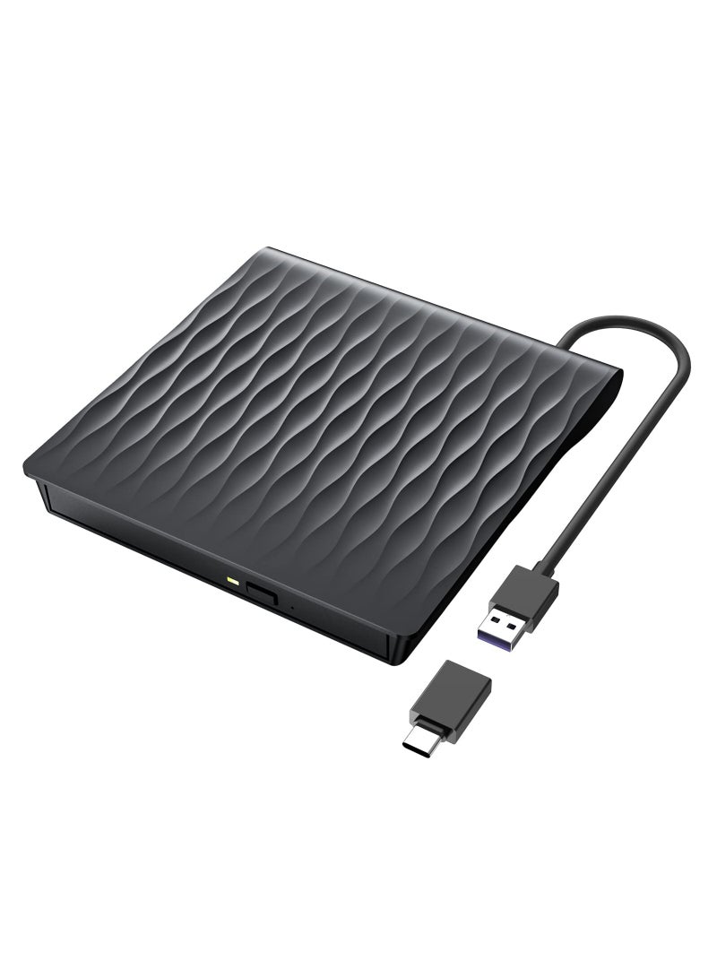 Captaintech External CD/DVD Drive,  for Laptop USB 3.0 & Type-C External CD DVD Burner CD/DVD+/-RW Rewriter for Laptop, Desktop, iMac, MacBook, Compatible with Windows 11/10/XP/8/7/Vista/Linux/MacOS - Image 1