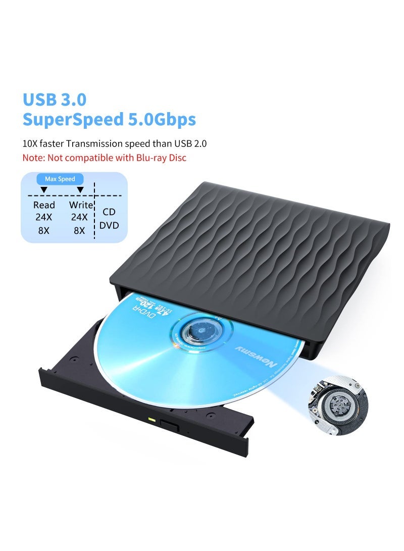 Captaintech External CD/DVD Drive,  for Laptop USB 3.0 & Type-C External CD DVD Burner CD/DVD+/-RW Rewriter for Laptop, Desktop, iMac, MacBook, Compatible with Windows 11/10/XP/8/7/Vista/Linux/MacOS - Image 4