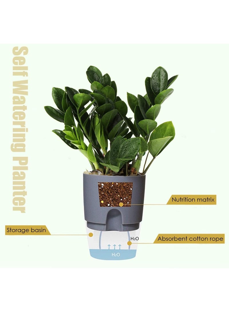 Bukela 3 PCS Self Watering Planters, 3.2 Inch Plastic Planter Pots, Wicking Flower Pots Modern Decorative Planter for Small African Violets House Plants, Herbs, Indoor Outdoor Plant (Grey) - Image 4