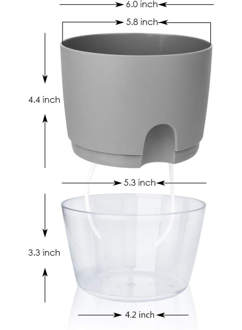 Bukela 3 PCS Self Watering Planters, 3.2 Inch Plastic Planter Pots, Wicking Flower Pots Modern Decorative Planter for Small African Violets House Plants, Herbs, Indoor Outdoor Plant (Grey) - Image 3