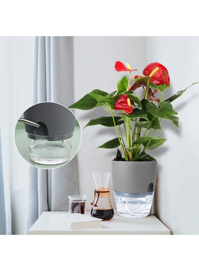 Bukela 3 PCS Self Watering Planters, 3.2 Inch Plastic Planter Pots, Wicking Flower Pots Modern Decorative Planter for Small African Violets House Plants, Herbs, Indoor Outdoor Plant (Grey) - Image 2