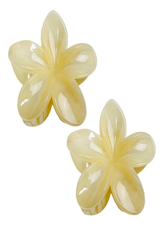 Wentoenapp 2Pcs Creamy Yellow Hawaiian Flower Claw, Preppy Flower, Plumeria Clip, Hibiscus Claw for Women, Large Claws for Thick Hair, Hairs Accessories - Image 1