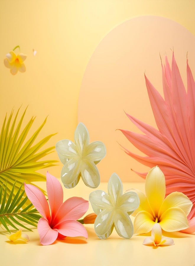 Wentoenapp 2Pcs Creamy Yellow Hawaiian Flower Claw, Preppy Flower, Plumeria Clip, Hibiscus Claw for Women, Large Claws for Thick Hair, Hairs Accessories - Image 3
