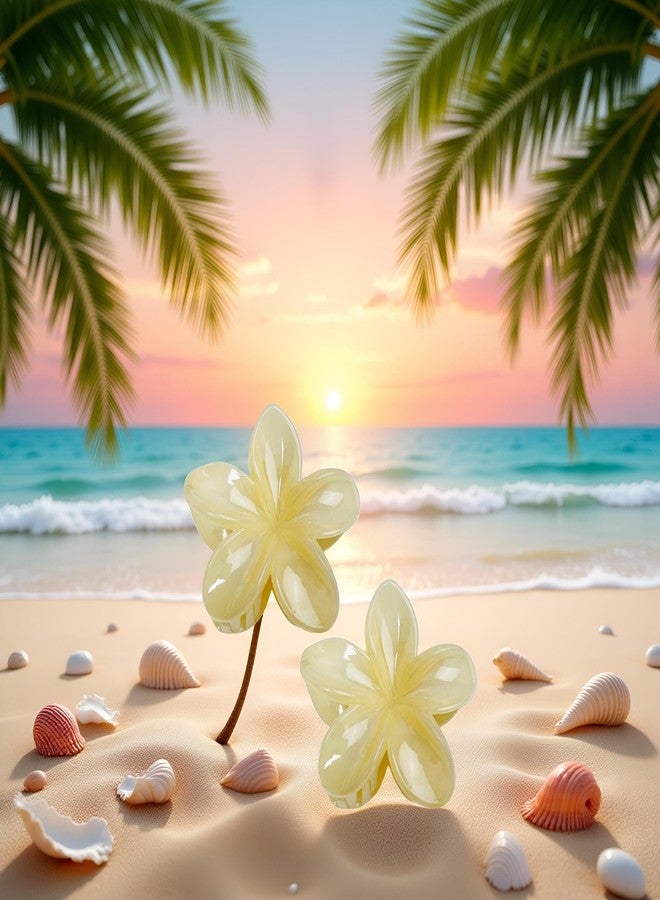Wentoenapp 2Pcs Creamy Yellow Hawaiian Flower Claw, Preppy Flower, Plumeria Clip, Hibiscus Claw for Women, Large Claws for Thick Hair, Hairs Accessories - Image 4