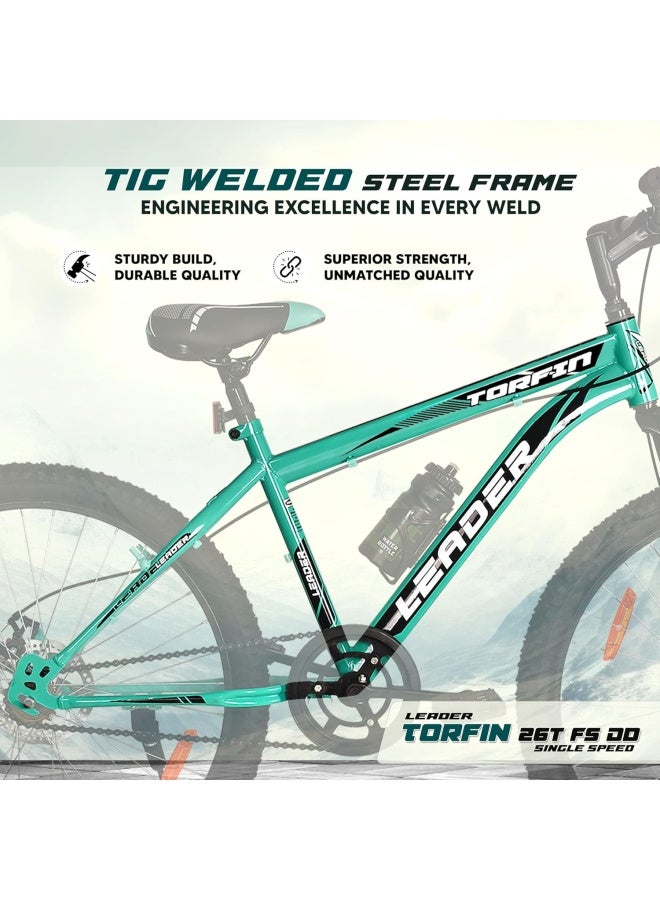 Leader Torfin 26 Inch || Mountain Bike || Single Speed || Front Suspension & Disc Brake || Sea Green Black Color || Unisex || Frame Size-18 Inch - Image 3