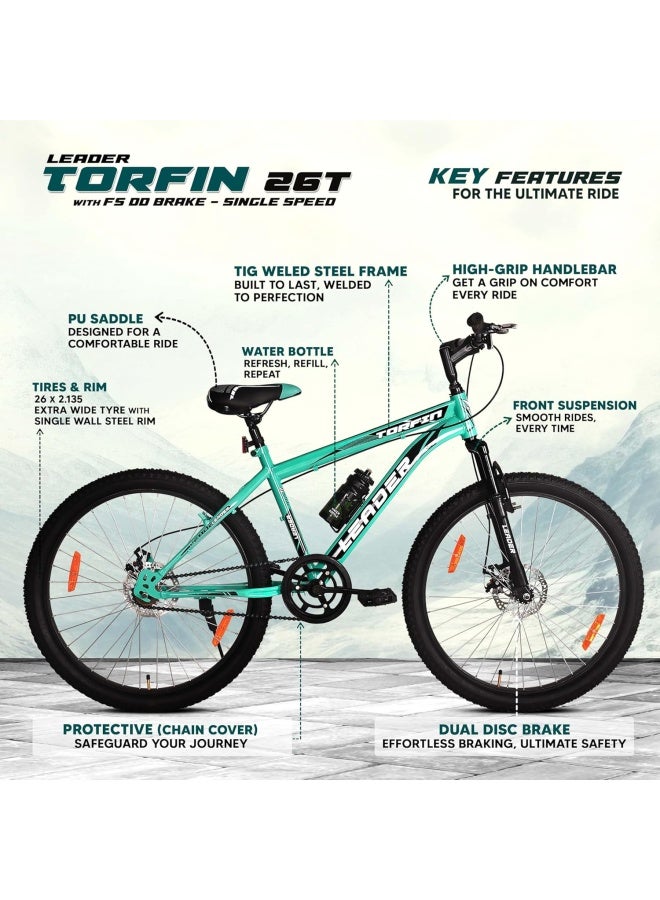 Leader Torfin 26 Inch || Mountain Bike || Single Speed || Front Suspension & Disc Brake || Sea Green Black Color || Unisex || Frame Size-18 Inch - Image 5