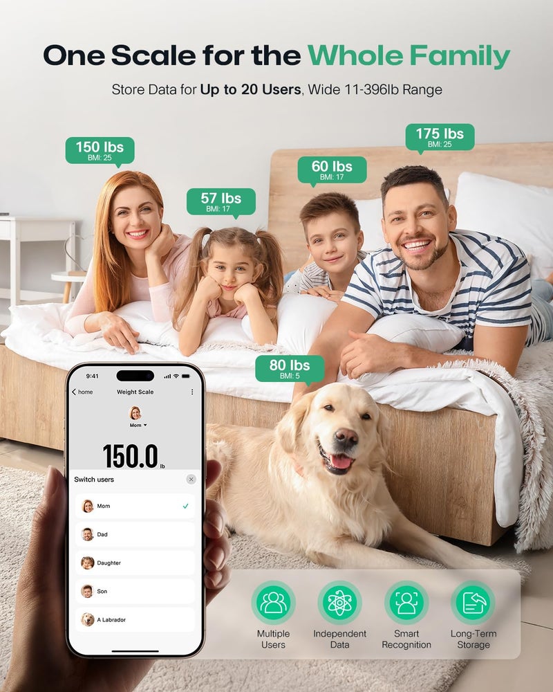 UREVO ميزان UREVO الذكي لوزن الجسم ميزان حمام رقمي مع شاشة LED ميزان وزن دقيق للغاية يتزامن مع تطبيق UREVO الصحي لتتبع مؤشر كتلة الجسم 400 رطل 180 كجم وحدات كجم رطل - Image 3