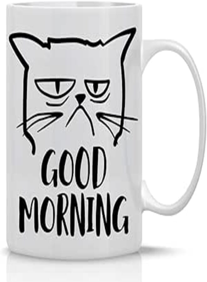 CBTwear Good Morning Funny Grumpy Cat Mug - Cute Unique Cat Mom Gifts For Birthdays Present for Cat Lover Cup For Crazy Cat Ladies Great Office Mug Gag Gift - 11oz Coffee Mug and Tea Cup - By CBT Mugs