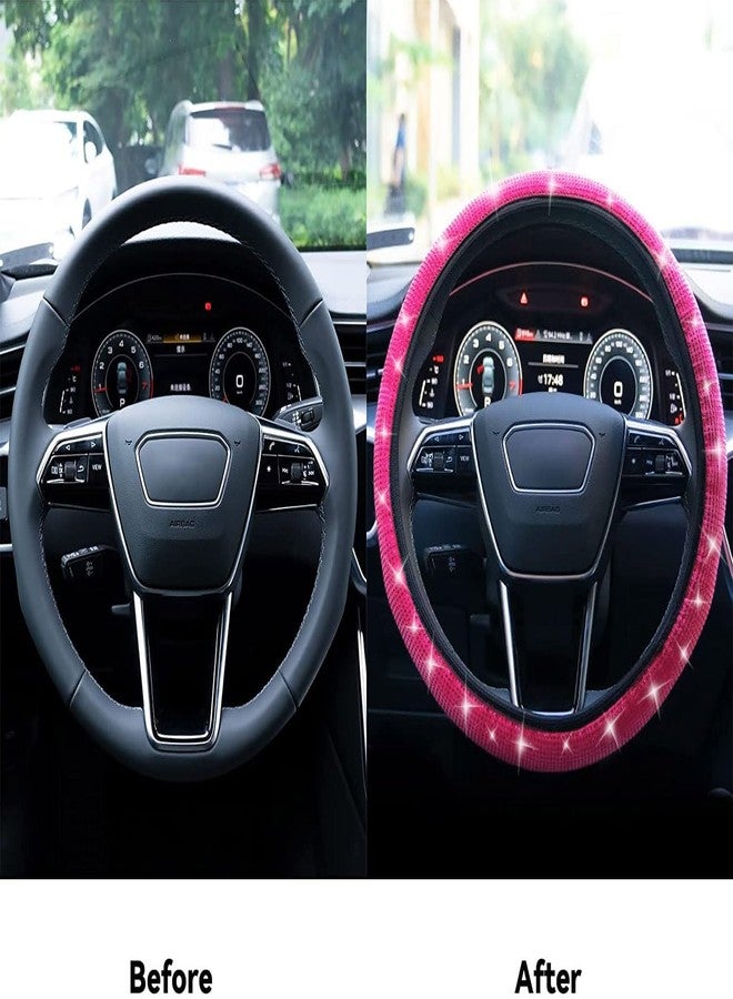 Limsas Bling Steering Wheel Cover, Rhinestone Steering Wheel Cover with Crystal Diamond for Women, Sparkling Car Wheel Protector Universal Fit 14-15 inches - Hot Pink - Image 5