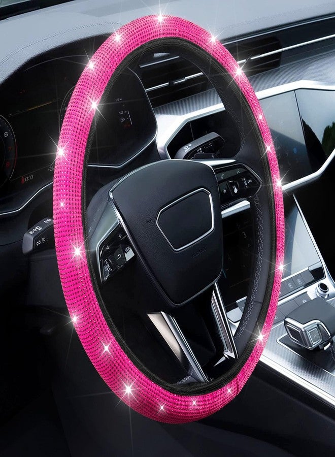 Limsas Bling Steering Wheel Cover, Rhinestone Steering Wheel Cover with Crystal Diamond for Women, Sparkling Car Wheel Protector Universal Fit 14-15 inches - Hot Pink - Image 1