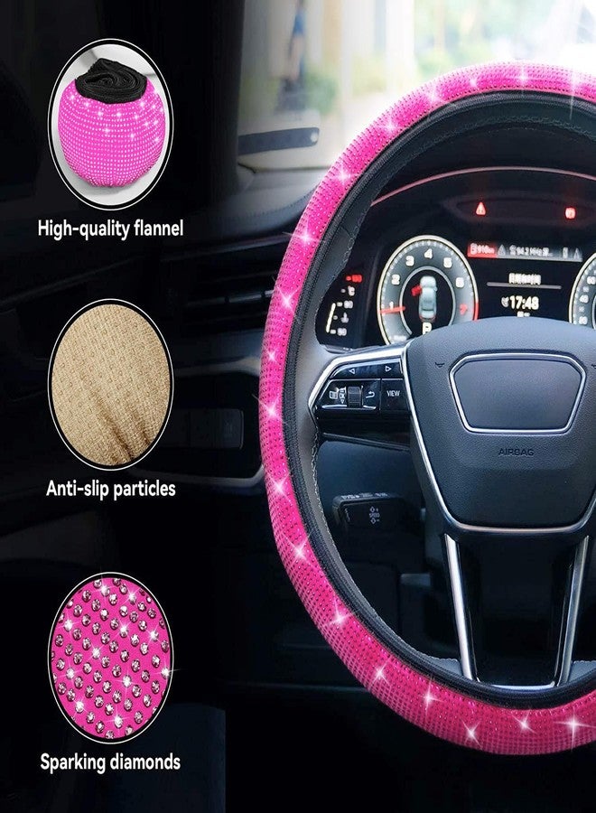 Limsas Bling Steering Wheel Cover, Rhinestone Steering Wheel Cover with Crystal Diamond for Women, Sparkling Car Wheel Protector Universal Fit 14-15 inches - Hot Pink - Image 4
