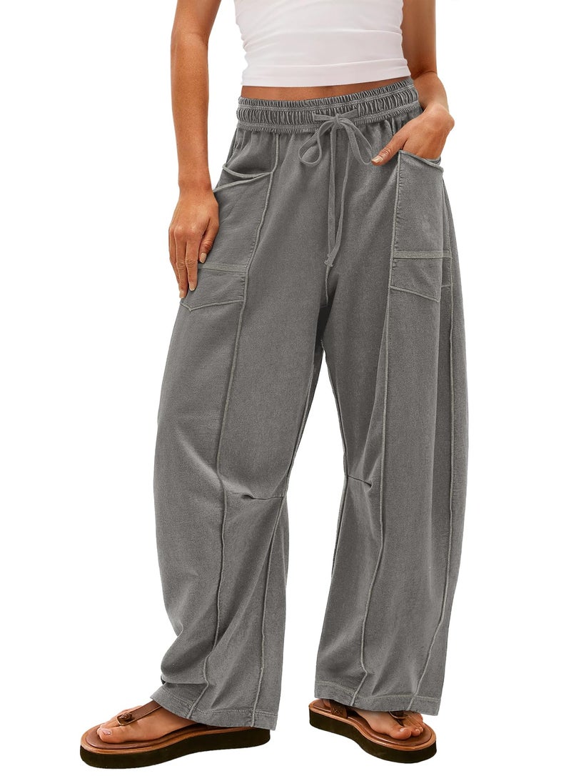 Yanekop Womens Baggy Wide Leg Pants Casual Fall Trousers Palazzo Pants Drawstring Waist Barrel Sweatpants with Pockets(Dark Grey,M) - Image 1