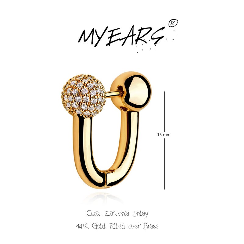 MYEARS أقراط كرات خرز ذهبية للنساء MYEARS، حلقات باربيل سميكة، أقراط أذن كوف، مجموعة من زركونيا مكعبة 14K، بسيطة وصغيرة، مجوهرات يومية مضادة للحساسية - Image 5