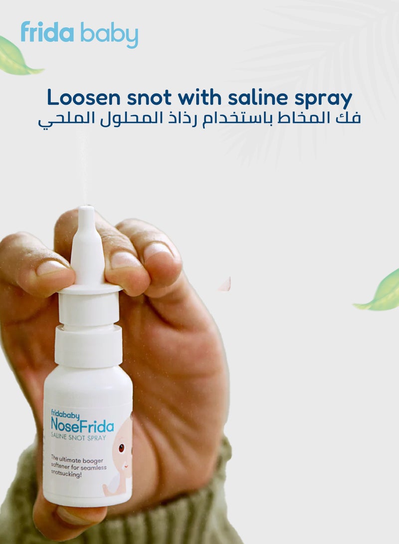 NoseFrida Snotsucker Saline Kit | Made in Sweden | Baby Nasal Aspirator, Saline Spray & 20 Hygiene Filters | Clears Stuffy Noses | Safe, BPA-Free, Pediatrician Recommended