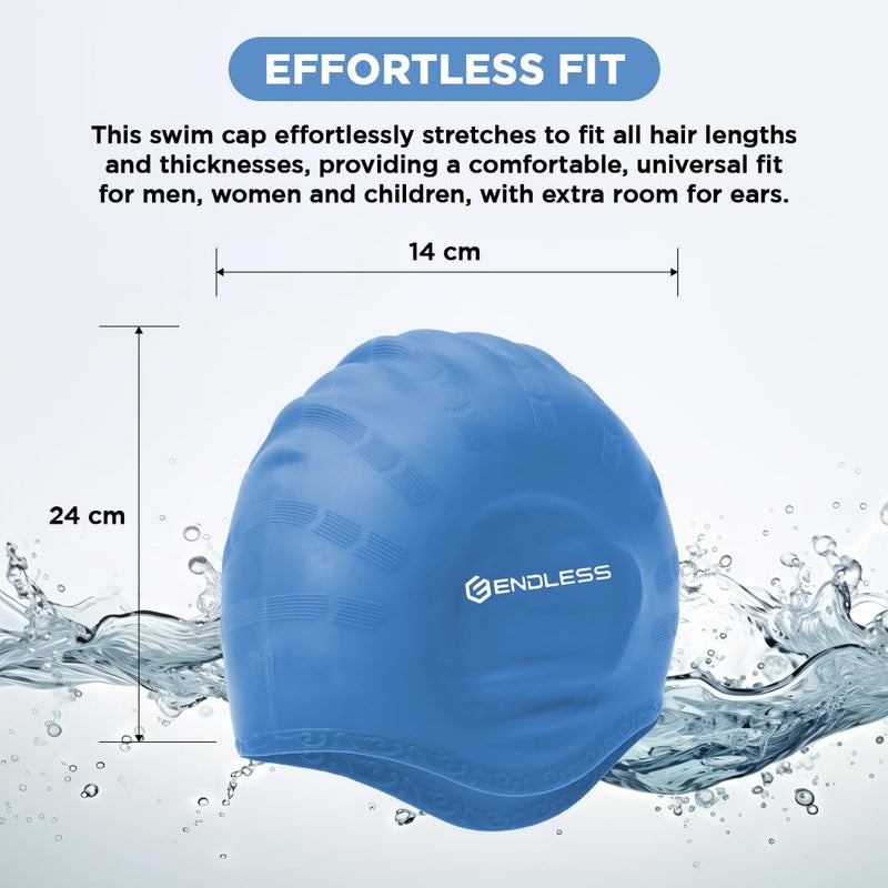 Endless EL1023 Comfortable Silicon Swimming Cap with Ergonomic Ear Pockets | Black | Material : Silicon | Fully Elastic Waterproof Cap for Long and Short Hair with Thicker Edge | For Women and Men - Image 3