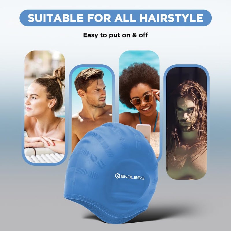 Endless EL1023 Comfortable Silicon Swimming Cap with Ergonomic Ear Pockets | Black | Material : Silicon | Fully Elastic Waterproof Cap for Long and Short Hair with Thicker Edge | For Women and Men - Image 5