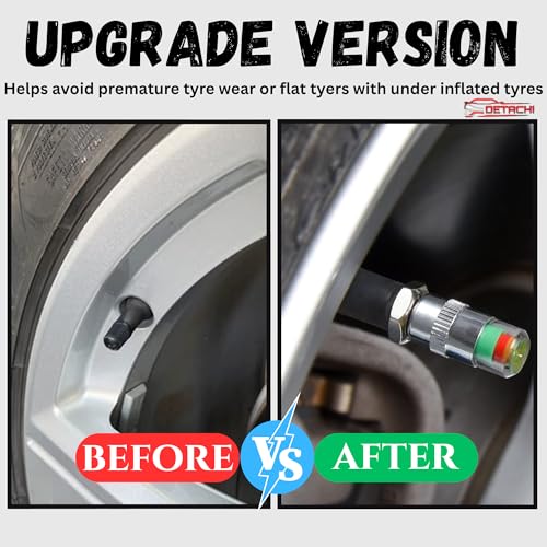 DETACHI Metal 4 Pcs Car Tyre Pressure Monitor Valve Dust Cover Air Stem Caps, Sensor Indicator, Tyre Pressure Radium Caps, Modification & Decoration Accessories for Car, Bikes, Trucks, Motorcycles - Image 2