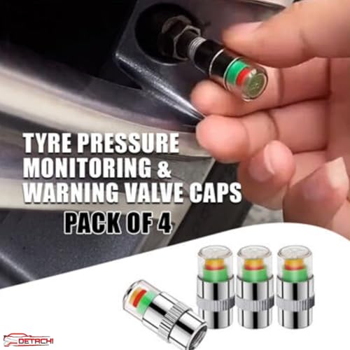 DETACHI Metal 4 Pcs Car Tyre Pressure Monitor Valve Dust Cover Air Stem Caps, Sensor Indicator, Tyre Pressure Radium Caps, Modification & Decoration Accessories for Car, Bikes, Trucks, Motorcycles - Image 3