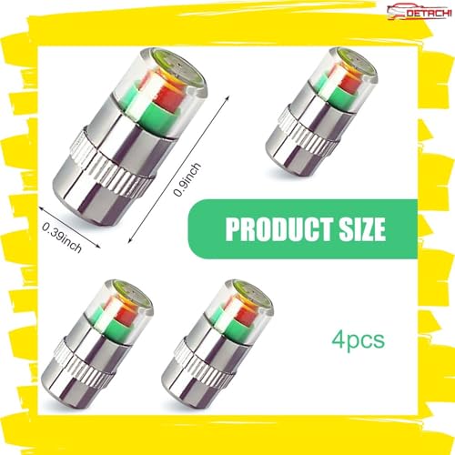 DETACHI Metal 4 Pcs Car Tyre Pressure Monitor Valve Dust Cover Air Stem Caps, Sensor Indicator, Tyre Pressure Radium Caps, Modification & Decoration Accessories for Car, Bikes, Trucks, Motorcycles - Image 5