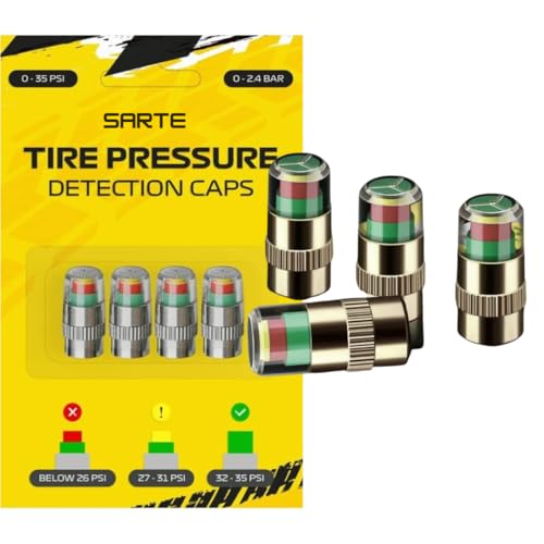DETACHI Metal 4 Pcs Car Tyre Pressure Monitor Valve Dust Cover Air Stem Caps, Sensor Indicator, Tyre Pressure Radium Caps, Modification & Decoration Accessories for Car, Bikes, Trucks, Motorcycles - Image 1