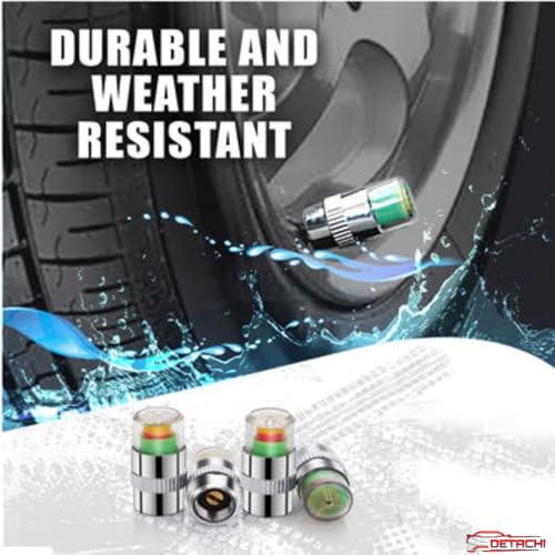 DETACHI Metal 4 Pcs Car Tyre Pressure Monitor Valve Dust Cover Air Stem Caps, Sensor Indicator, Tyre Pressure Radium Caps, Modification & Decoration Accessories for Car, Bikes, Trucks, Motorcycles - Image 4