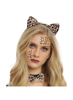 3 Pieces Black and Gold Cheetah Print Temporary Tattoos with a Cheetah Ears Headband Costume Set,Removable Temporary Tattoo and Headband Set for Halloween Leopard Costumes