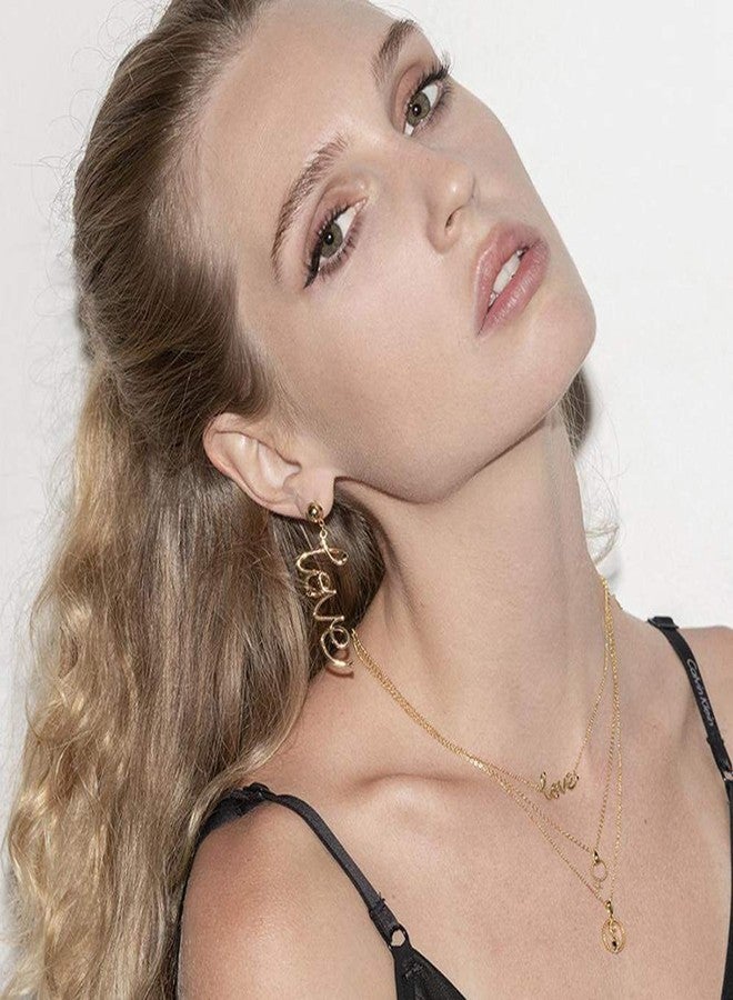 DOUBNINE Love Statement Word Text Letter Earrings Dangle Chic Minimalist for Women - Image 4